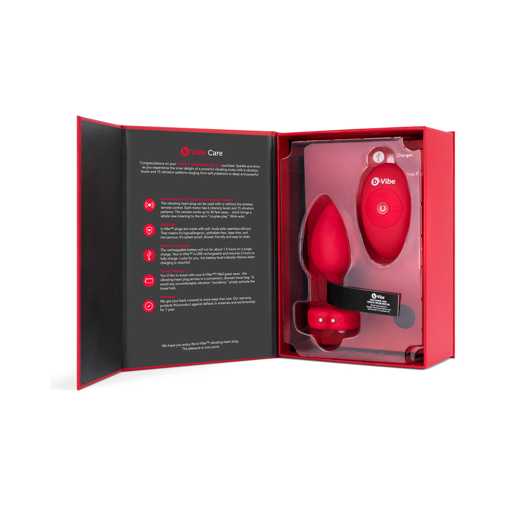 B VIBE VIBRATING HEART SHAPED JEWEL PLUG M/L RED - Image 10