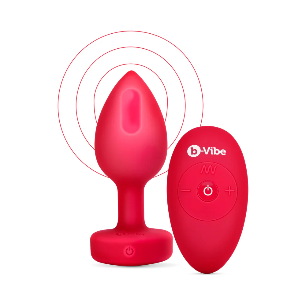 B VIBE VIBRATING HEART SHAPED JEWEL PLUG M/L RED - Image 4