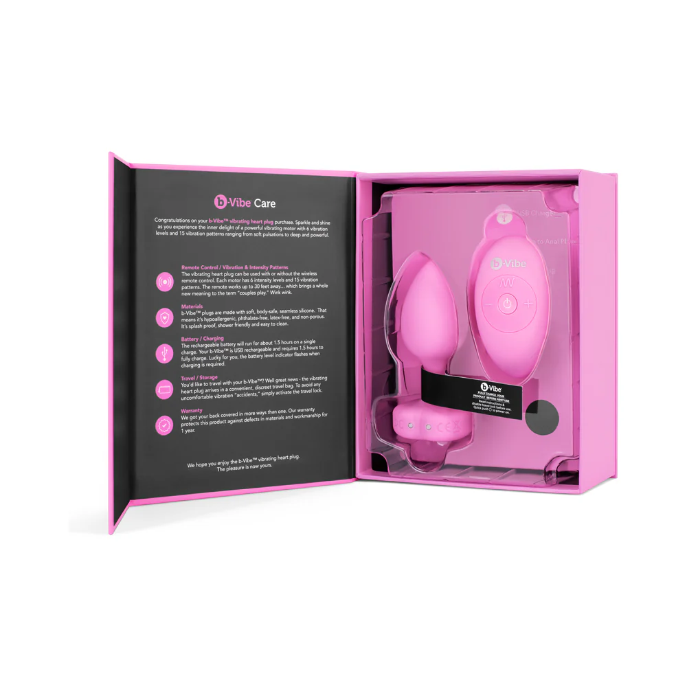 B VIBE VIBRATING HEART SHAPED JEWEL PLUG S/M PINK - Image 10