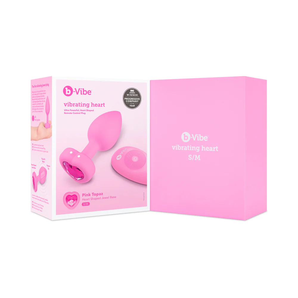 B VIBE VIBRATING HEART SHAPED JEWEL PLUG S/M PINK - Image 11