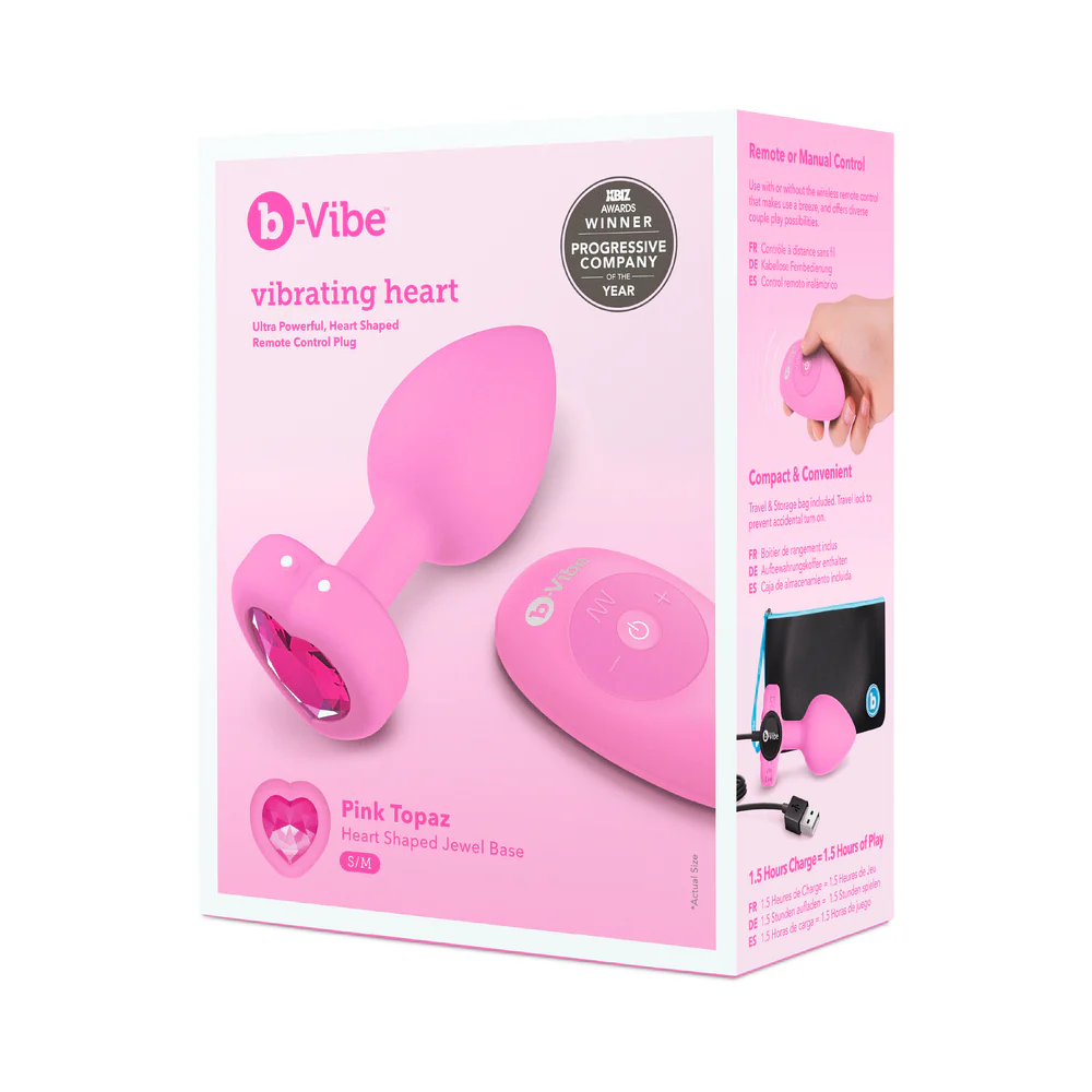 B VIBE VIBRATING HEART SHAPED JEWEL PLUG S/M PINK - Image 12
