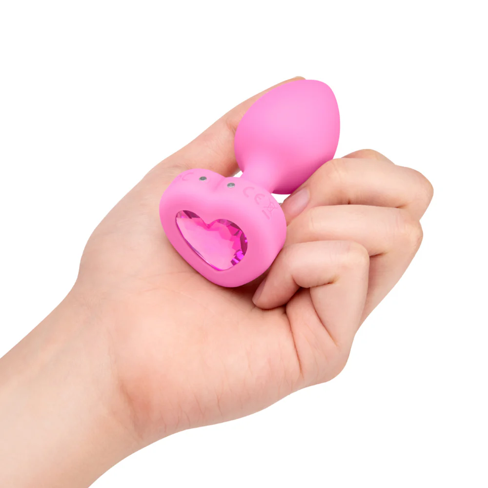 B VIBE VIBRATING HEART SHAPED JEWEL PLUG S/M PINK - Image 5