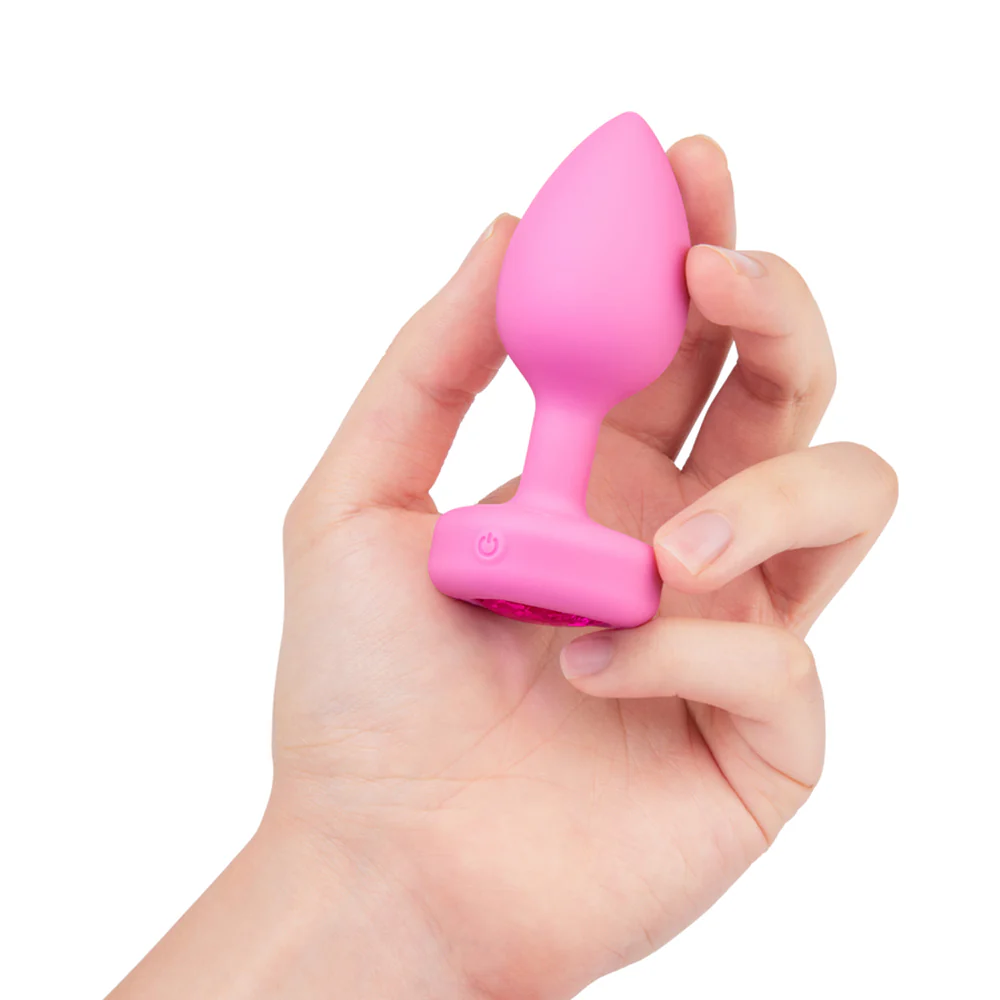 B VIBE VIBRATING HEART SHAPED JEWEL PLUG S/M PINK - Image 6