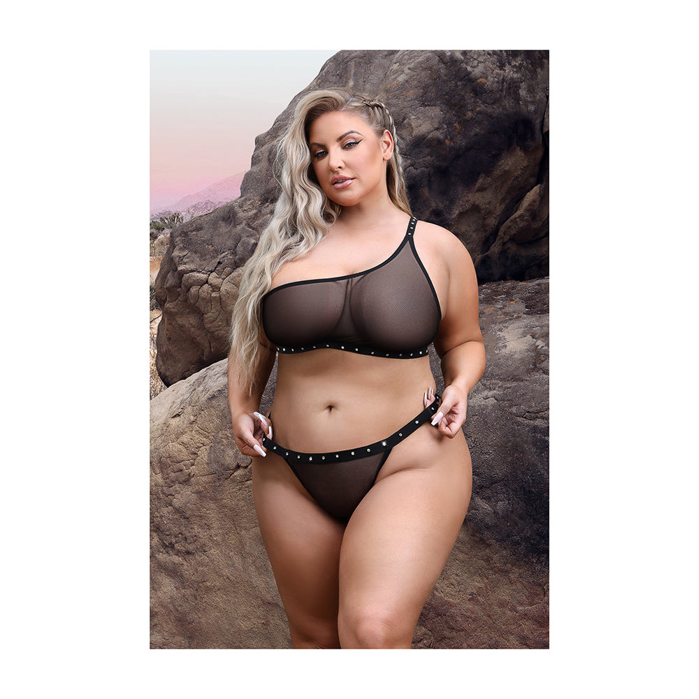 Fantasy Lingerie Vibes Bad Bitch One-shoulder Bling Bralette & Bikini Panty With Rhinestone Letterin - Image 2