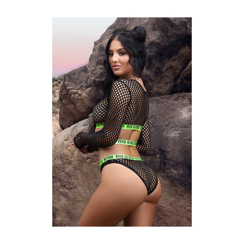 Fantasy Lingerie Vibes Fuck Ur Rules Long Sleeve Fishnet Top & Panty With Uv Reactive Elastic And 1 - Image 3