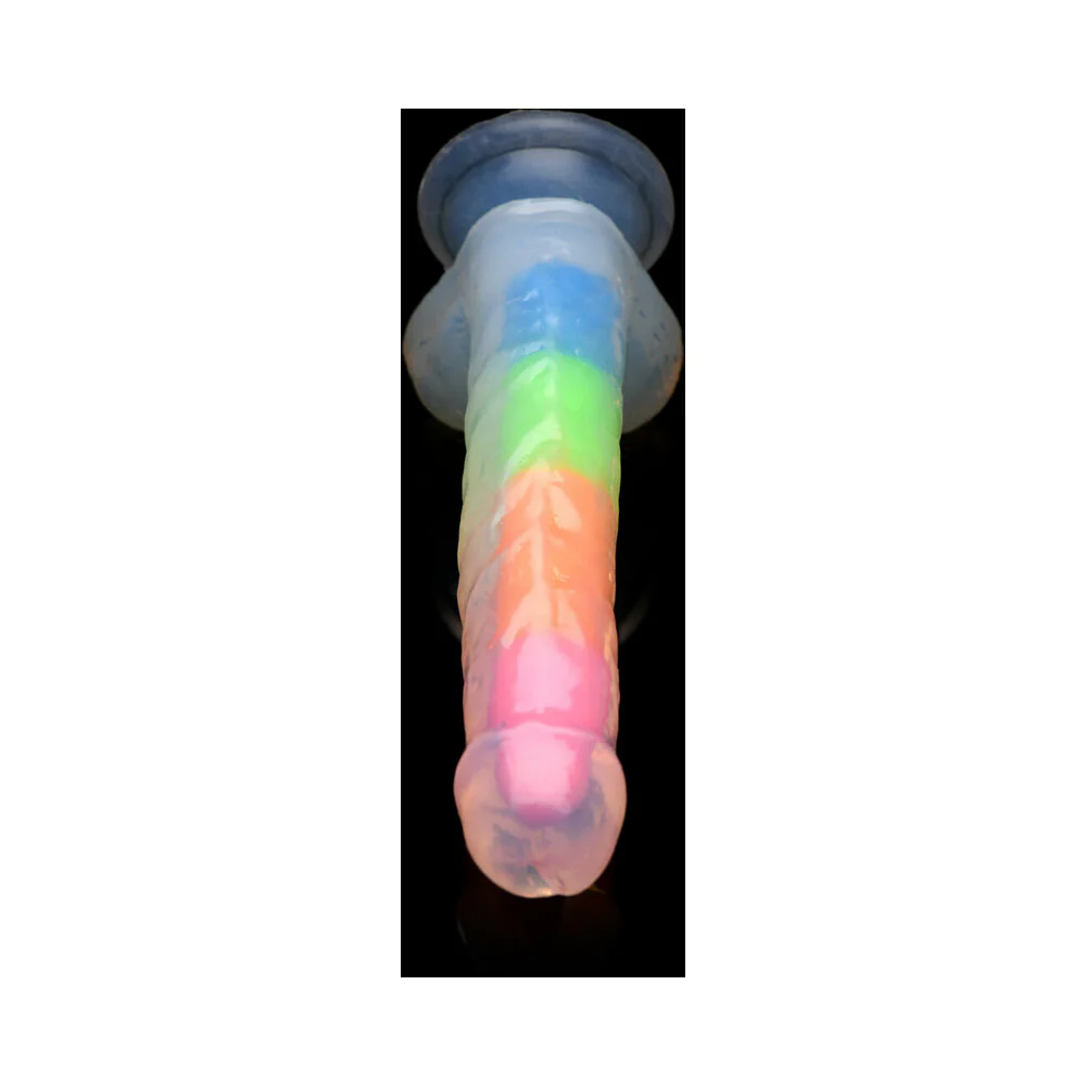 Lollicock Silicone Dildo With Balls 7 In. Rainbow Glow In The Dark - Image 6