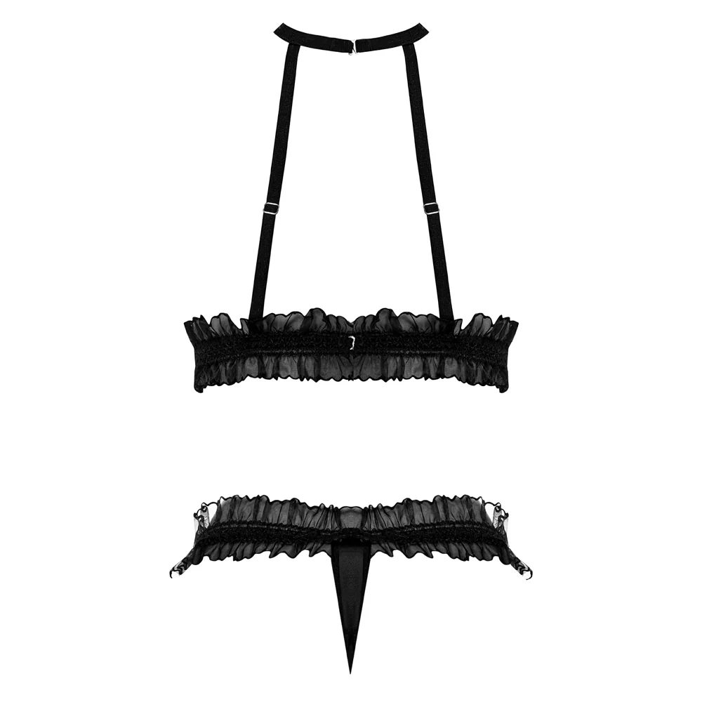 Magic Silk Ruffled Halter Bra & Split-crotch Thong Black S/m - Image 4