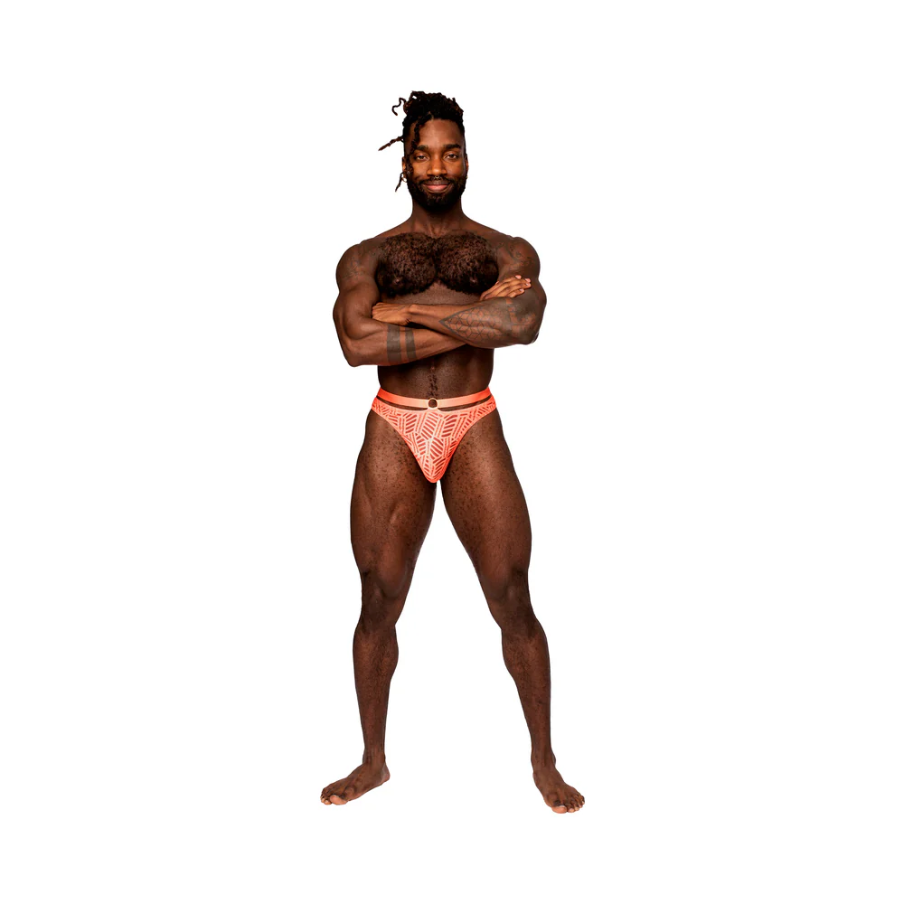 Male Power Rude Awakening Strap Thong Neon Orange S/m