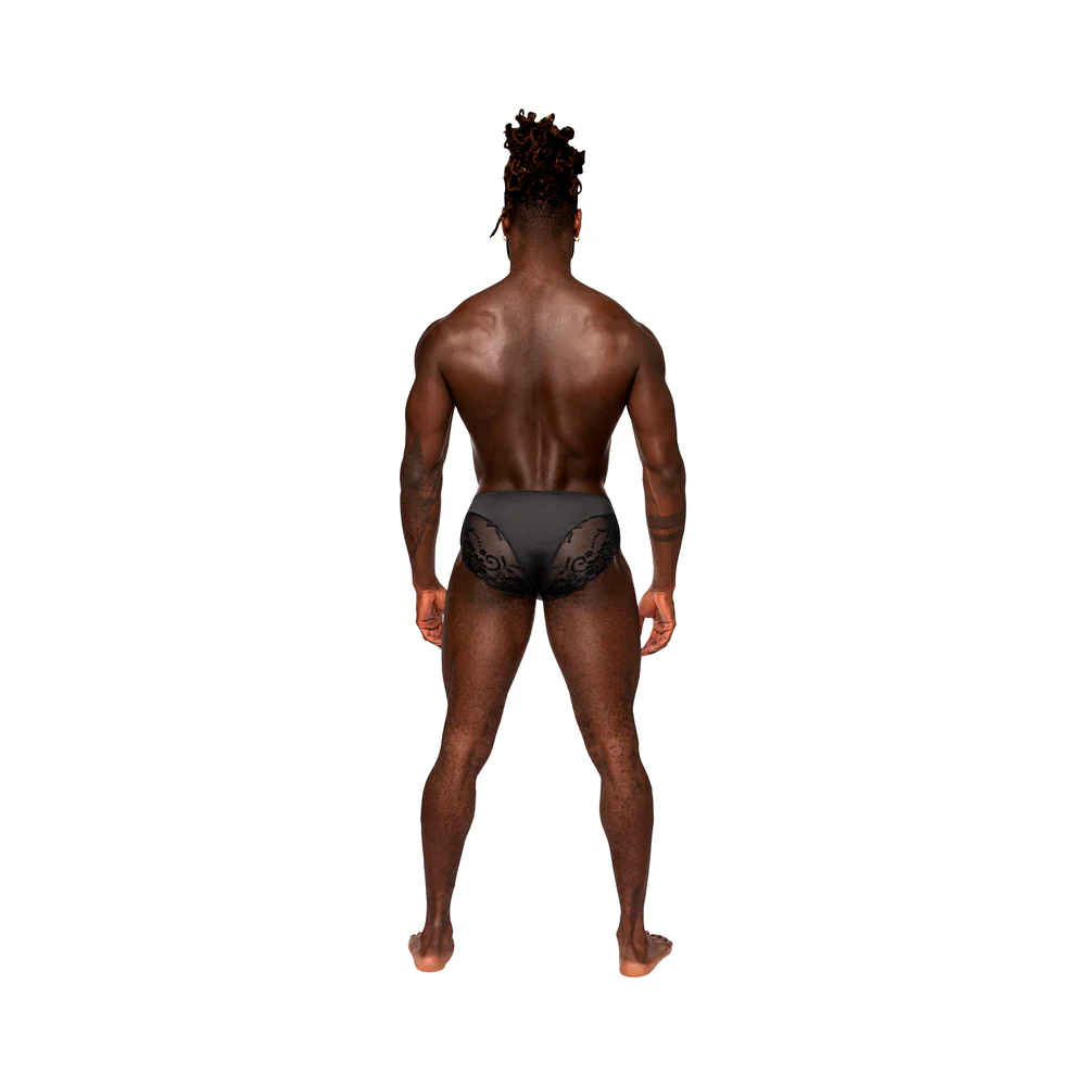 Male Power Sassy Lace Bikini Solid Pouch Black S - Image 2