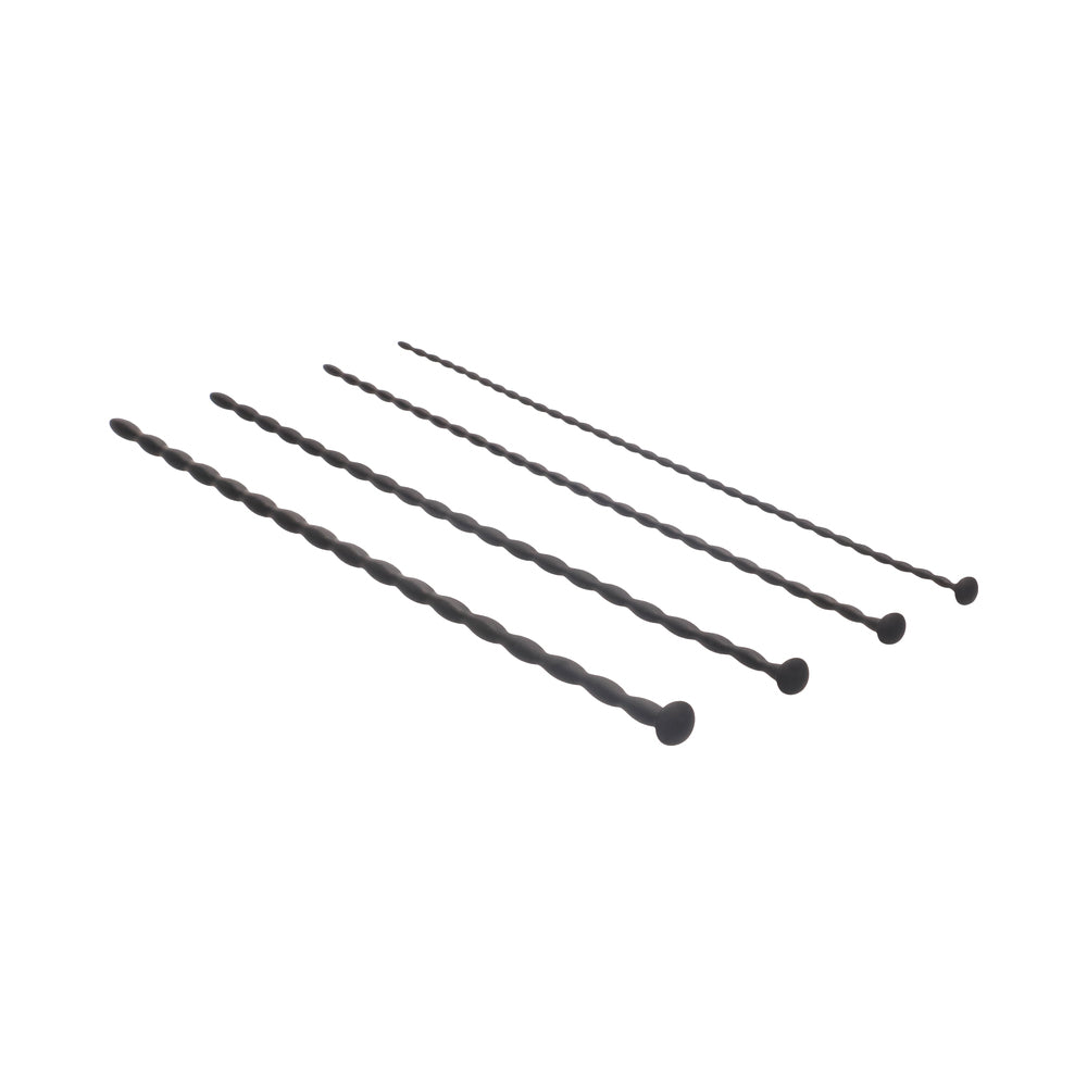 Ouch! Urethral Sounding - Beginner Silicone Spiral Screw Plug Set - Black - Image 3