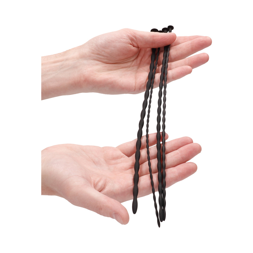 Ouch! Urethral Sounding - Beginner Silicone Spiral Screw Plug Set - Black - Image 6