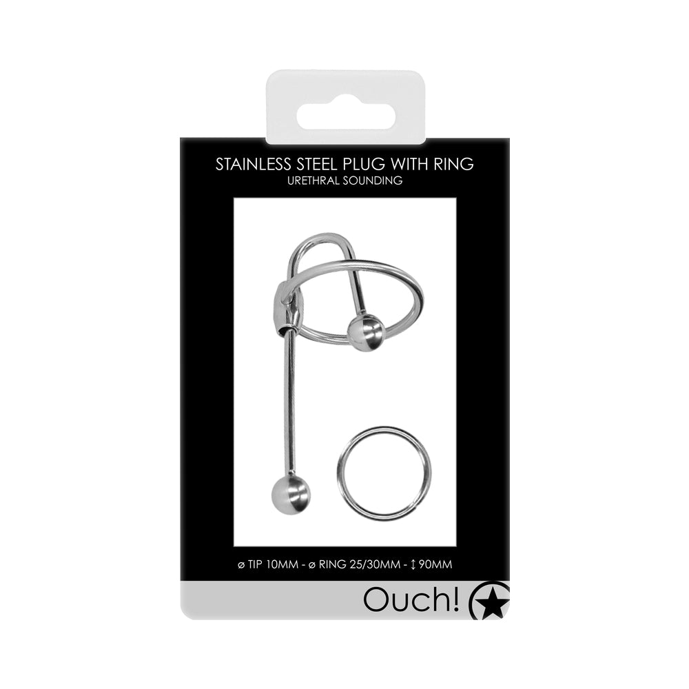 Ouch! Urethral Sounding - Metal Plug With Ring - 10 Mm
