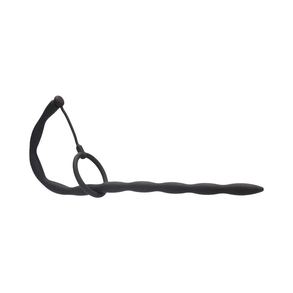 Ouch! Urethral Sounding - Silicone Plug & Cock Ring Set - Black - Image 4