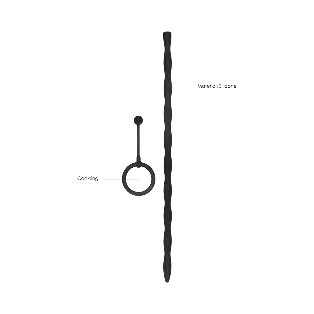 Ouch! Urethral Sounding - Silicone Plug & Cock Ring Set - Black - Image 6