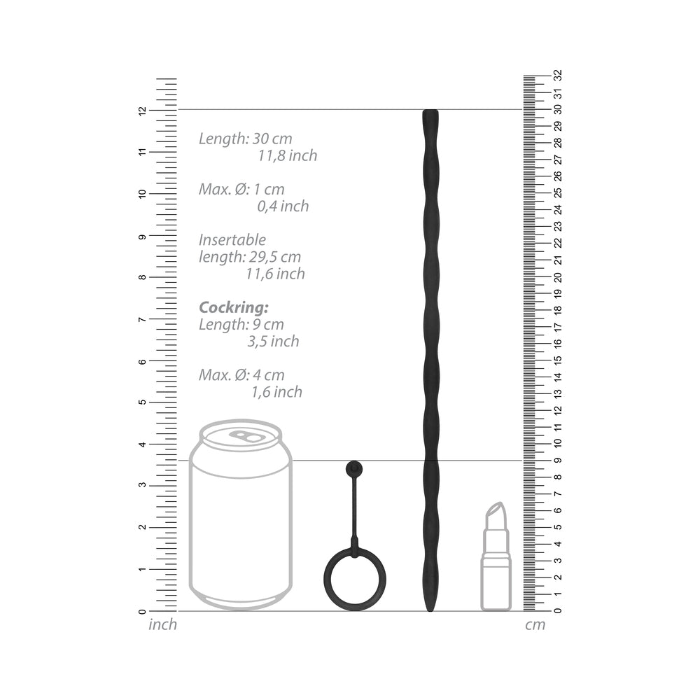 Ouch! Urethral Sounding - Silicone Plug & Cock Ring Set - Black - Image 7