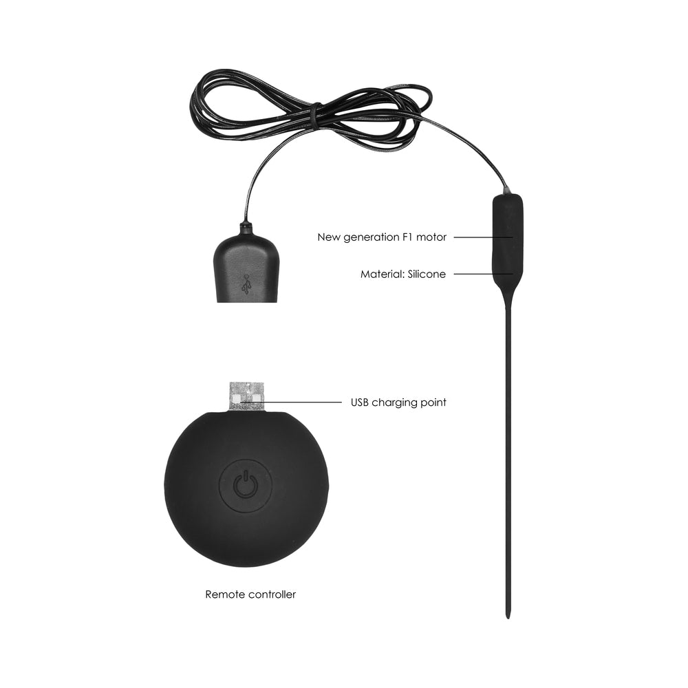 Ouch! Urethral Sounding - Silicone Rechargeable Vibrating Plug Remote Controlled - Black - Image 3