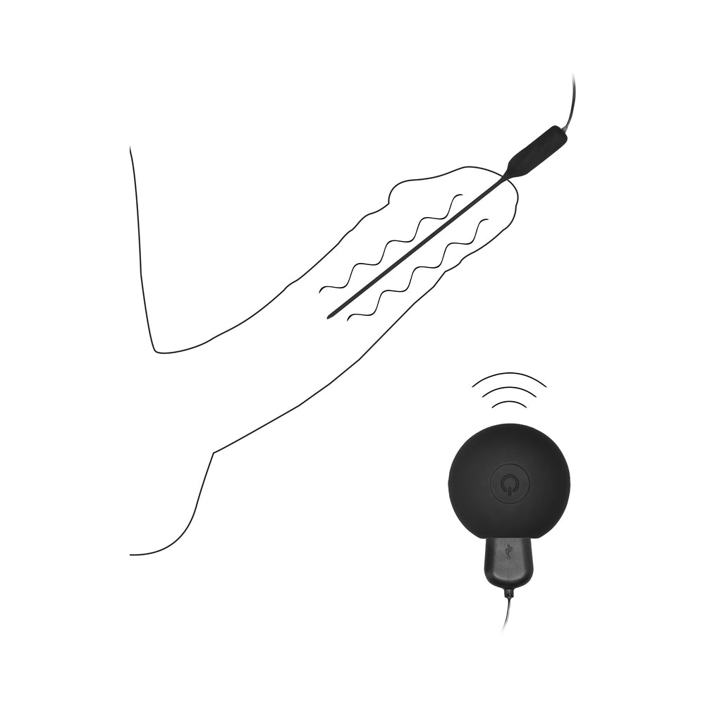 Ouch! Urethral Sounding - Silicone Rechargeable Vibrating Plug Remote Controlled - Black - Image 5