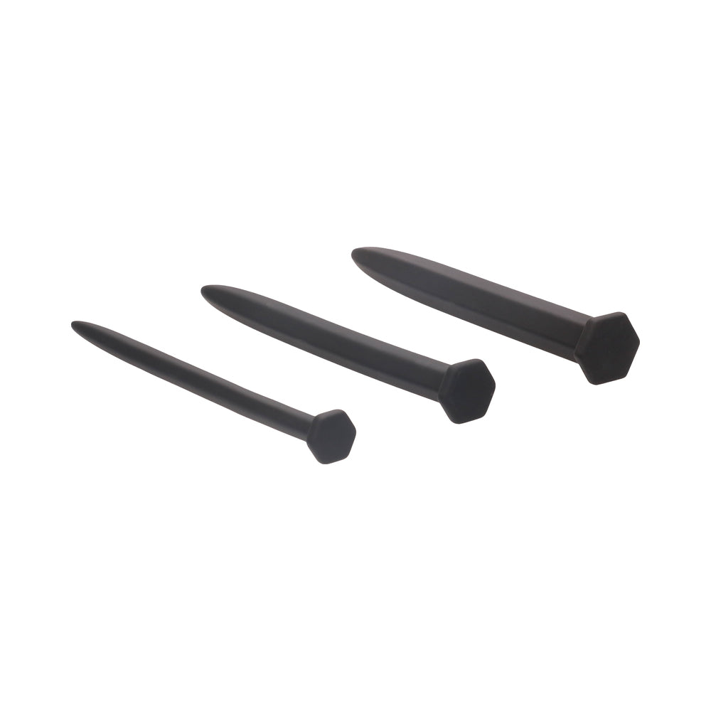 Ouch! Urethral Sounding - Silicone Rugged Nail Plug Set - Black - Image 3