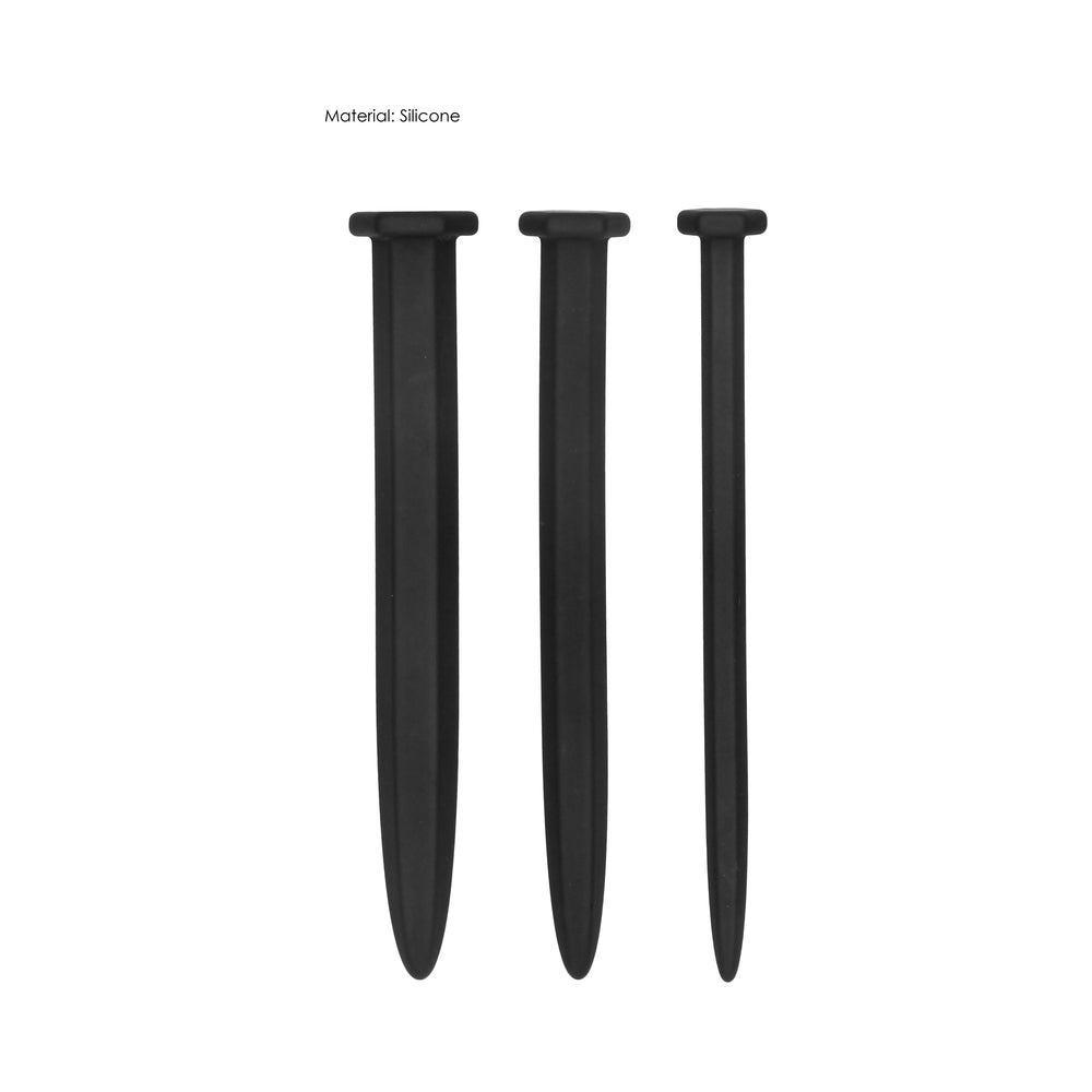 Ouch! Urethral Sounding - Silicone Rugged Nail Plug Set - Black - Image 4