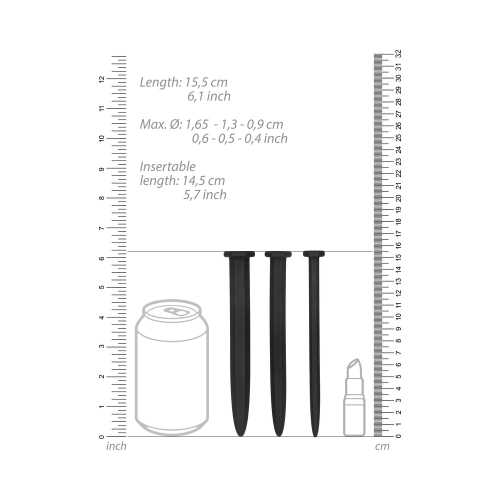 Ouch! Urethral Sounding - Silicone Rugged Nail Plug Set - Black - Image 6