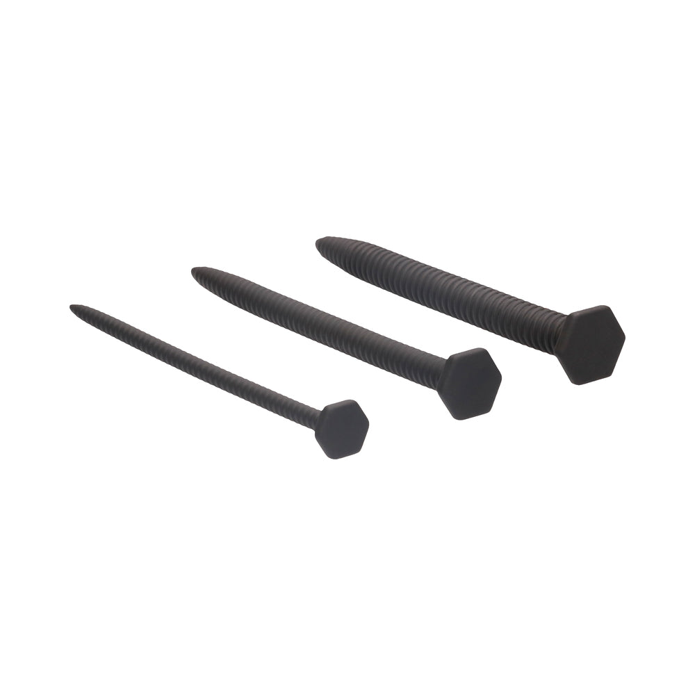 Ouch! Urethral Sounding - Silicone Screw Plug Set - Black - Image 3