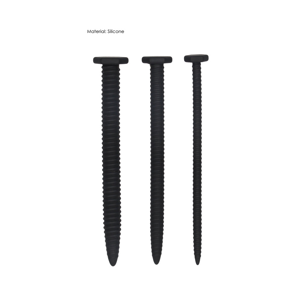 Ouch! Urethral Sounding - Silicone Screw Plug Set - Black - Image 4