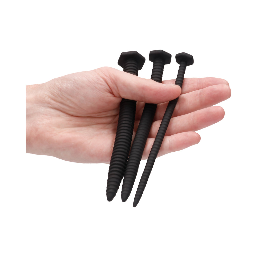 Ouch! Urethral Sounding - Silicone Screw Plug Set - Black - Image 5