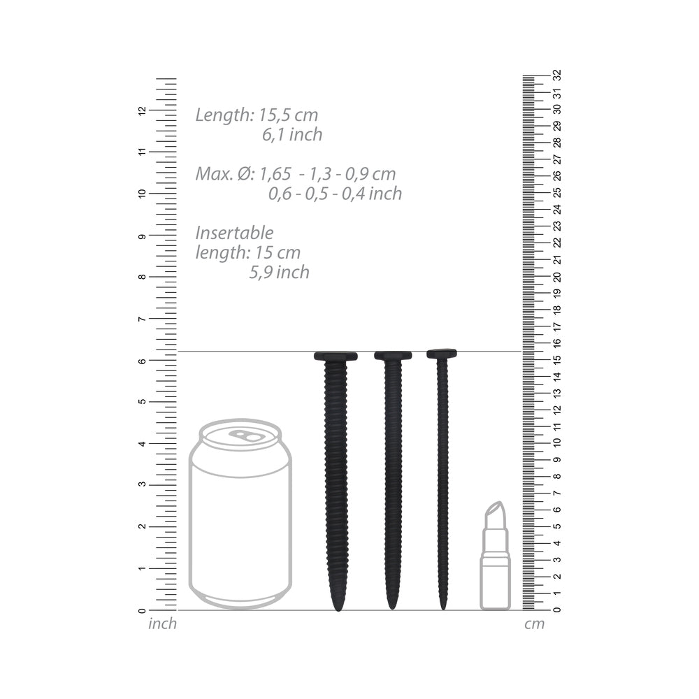 Ouch! Urethral Sounding - Silicone Screw Plug Set - Black - Image 6
