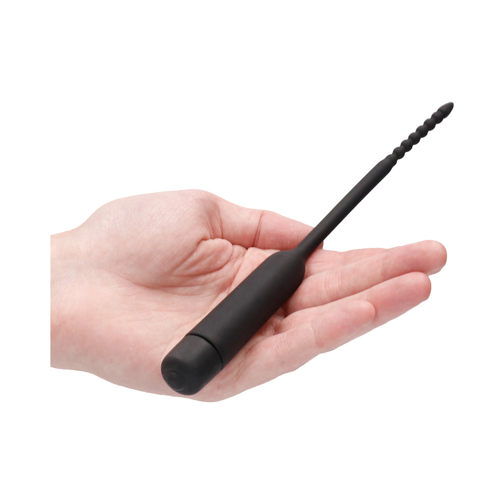 Ouch! Urethral Sounding - Silicone Vibrating Bullet Plug With Beaded Tip - Black - Image 3