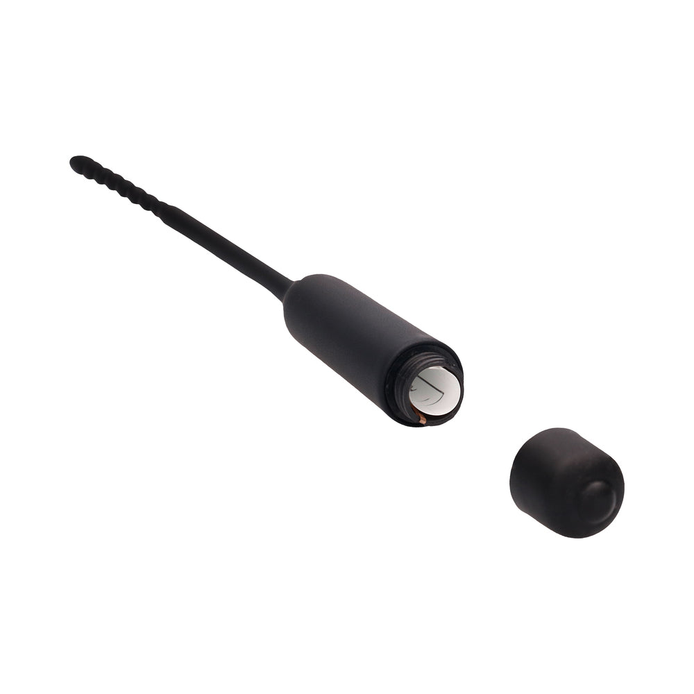 Ouch! Urethral Sounding - Silicone Vibrating Bullet Plug With Beaded Tip - Black - Image 4