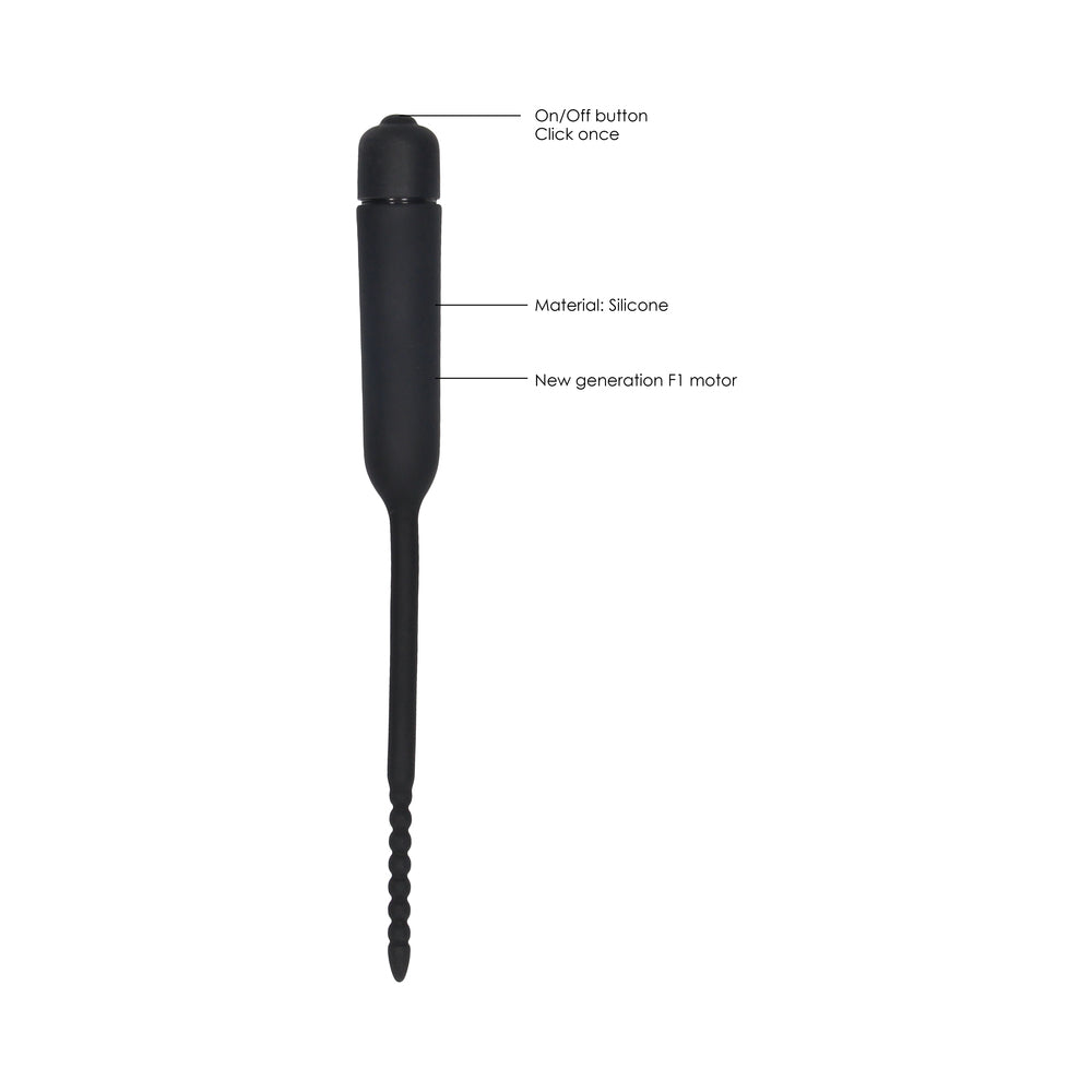 Ouch! Urethral Sounding - Silicone Vibrating Bullet Plug With Beaded Tip - Black - Image 6