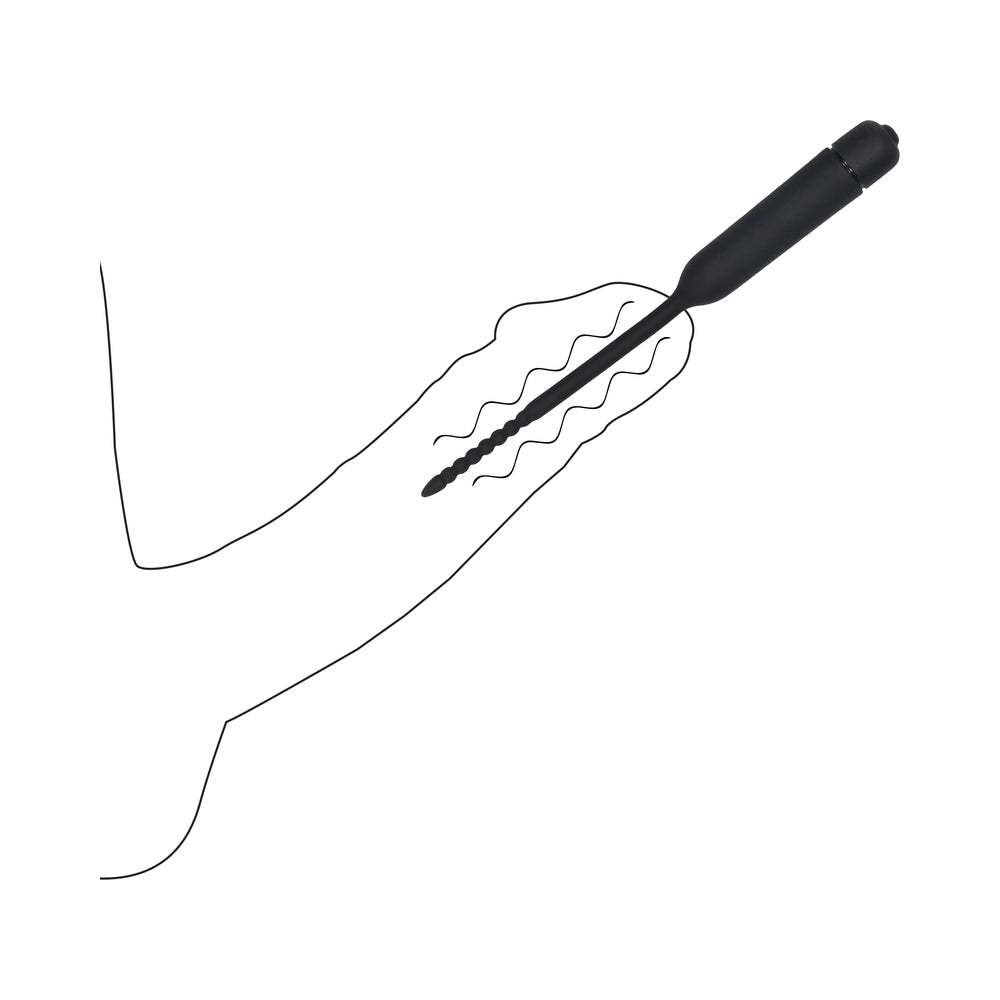 Ouch! Urethral Sounding - Silicone Vibrating Bullet Plug With Beaded Tip - Black - Image 8