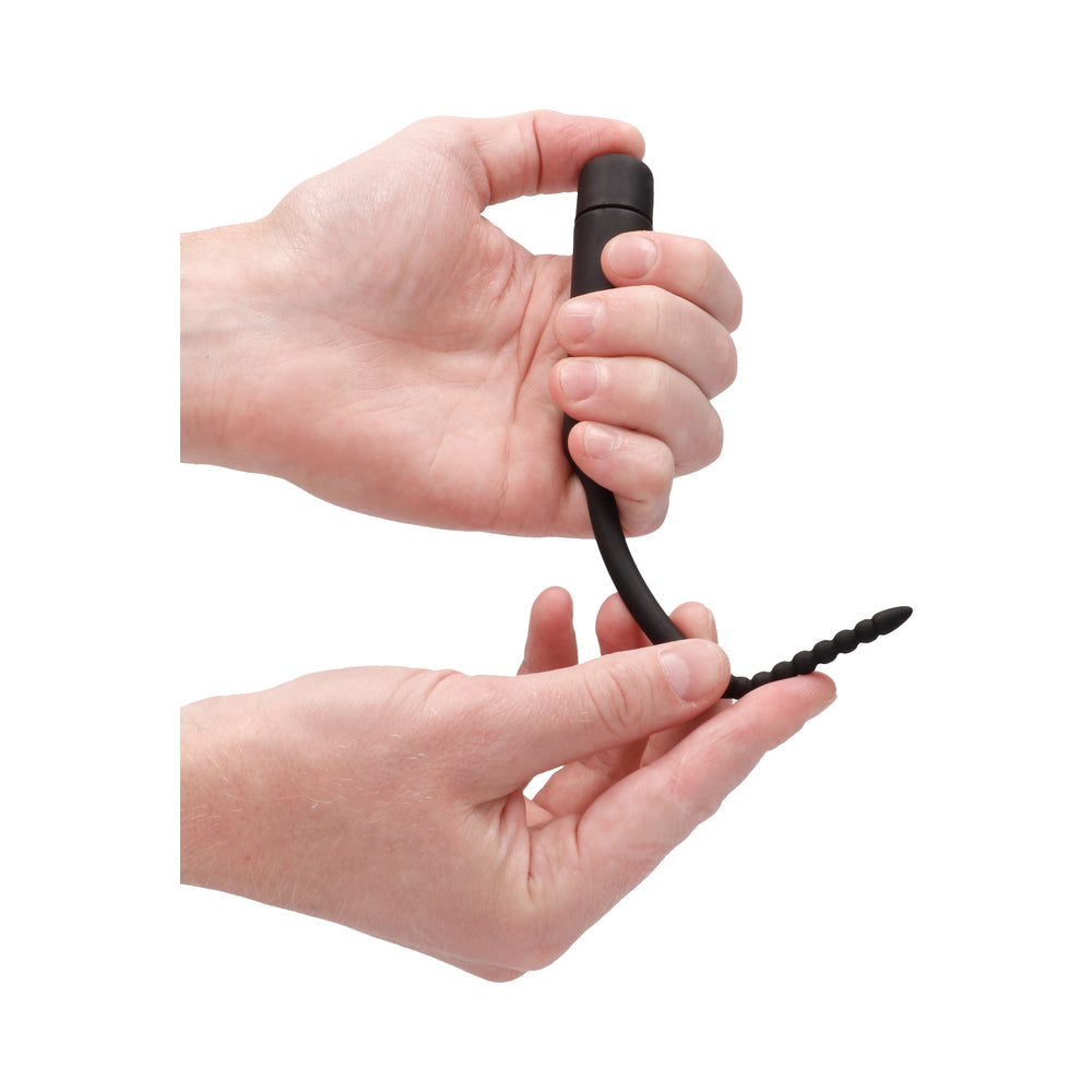 Ouch! Urethral Sounding - Silicone Vibrating Bullet Plug With Beaded Tip - Black - Image 9