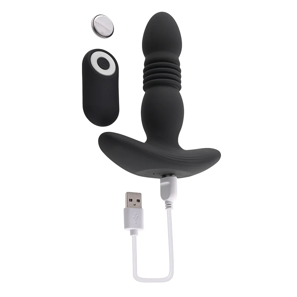 Playboy Trust The Thrust Rechargeable Remote Controlled Thrusting Vibrating Silicone Anal Plug Black - Image 9