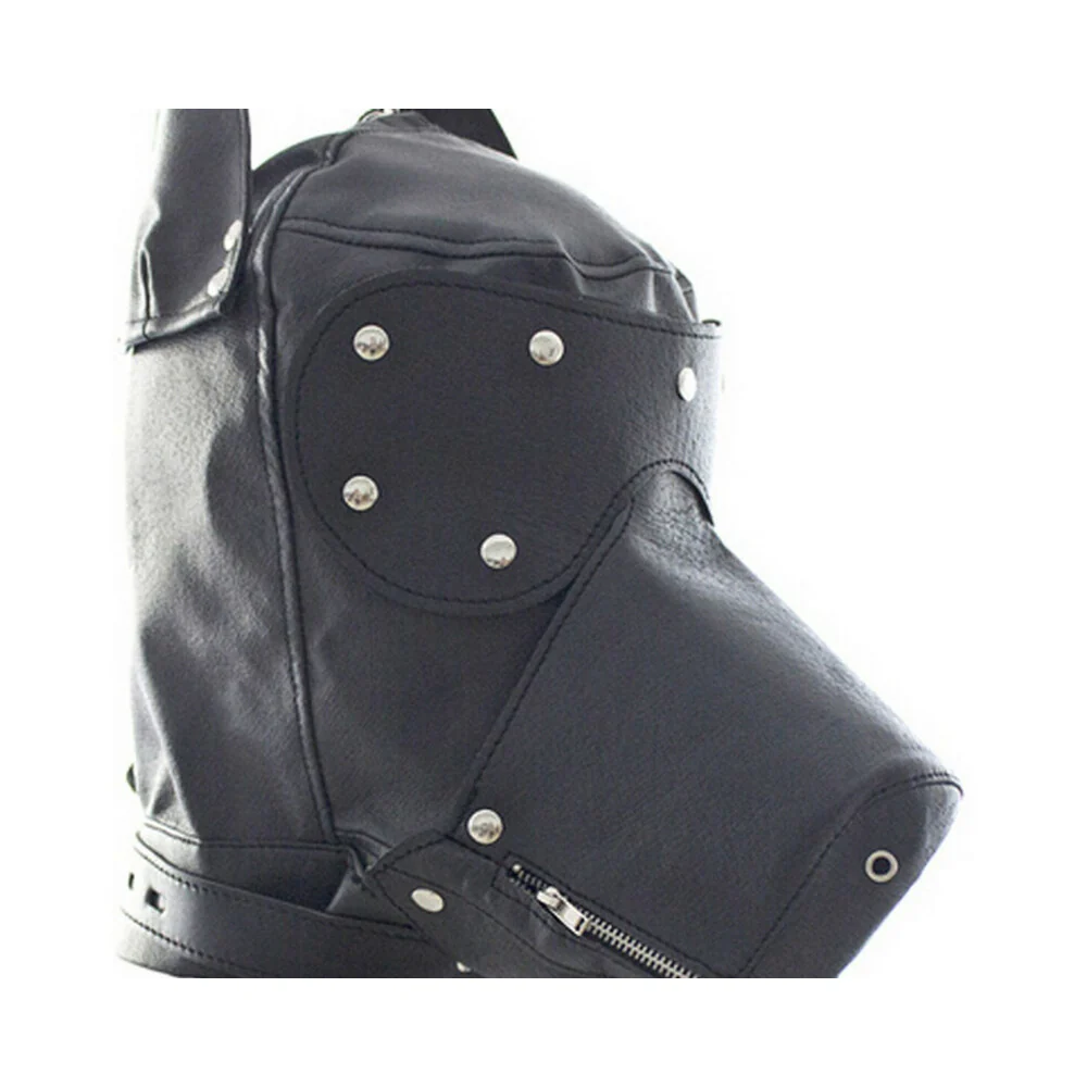 Ple'sur Locking Lace-up Faux Leather Dog Hood Mask With Zipper Mouth Black - Image 3