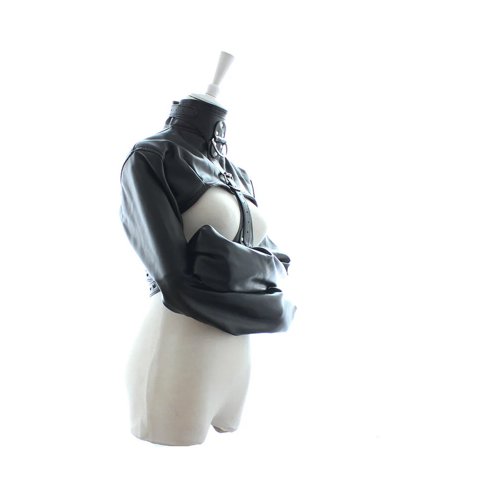 Ple'sur Open-front Faux Leather Bondage Bolero-style Straight Jacket Black - Image 3