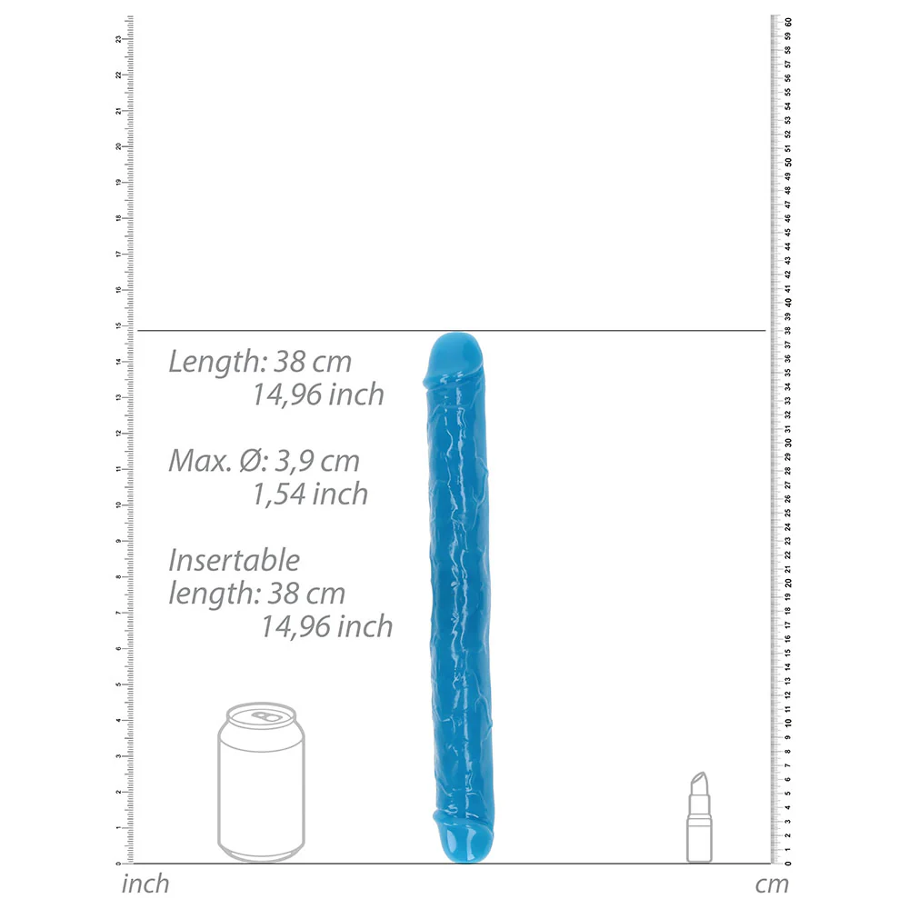 Realrock Glow In The Dark Double Dong 15 In. Dual-ended Dildo Neon Blue - Image 5