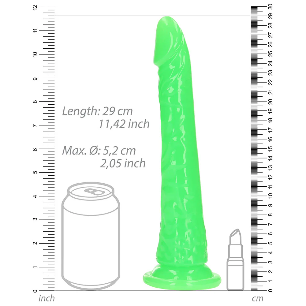 Realrock Glow In The Dark Slim 10 In. Dildo Neon Green - Image 7