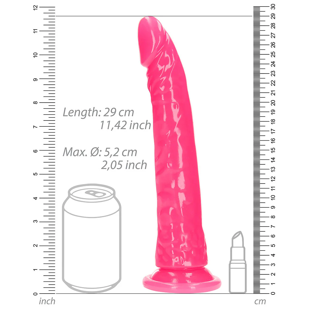 Realrock Glow In The Dark Slim 10 In. Dildo Neon Pink - Image 7
