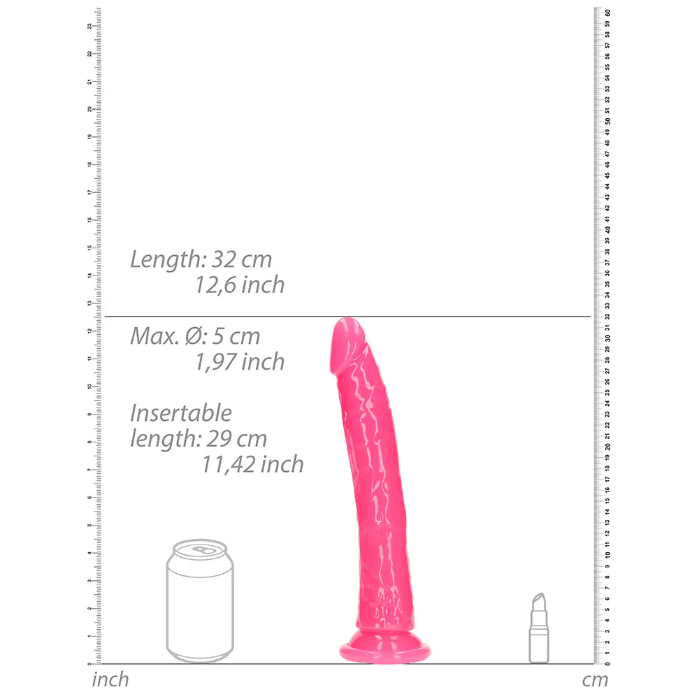 Realrock Glow In The Dark Slim 11 In. Dildo Neon Pink - Image 7