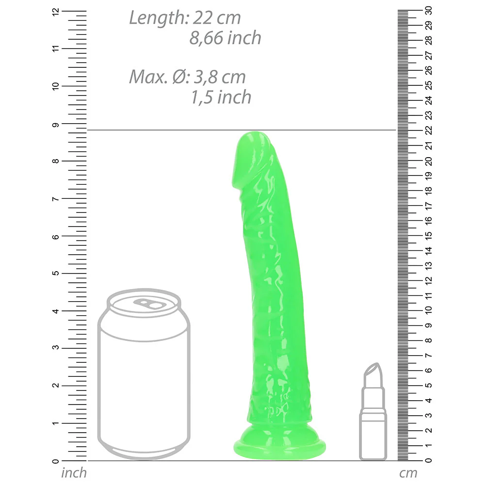 Realrock Glow In The Dark Slim 8 In. Dildo Neon Green - Image 7
