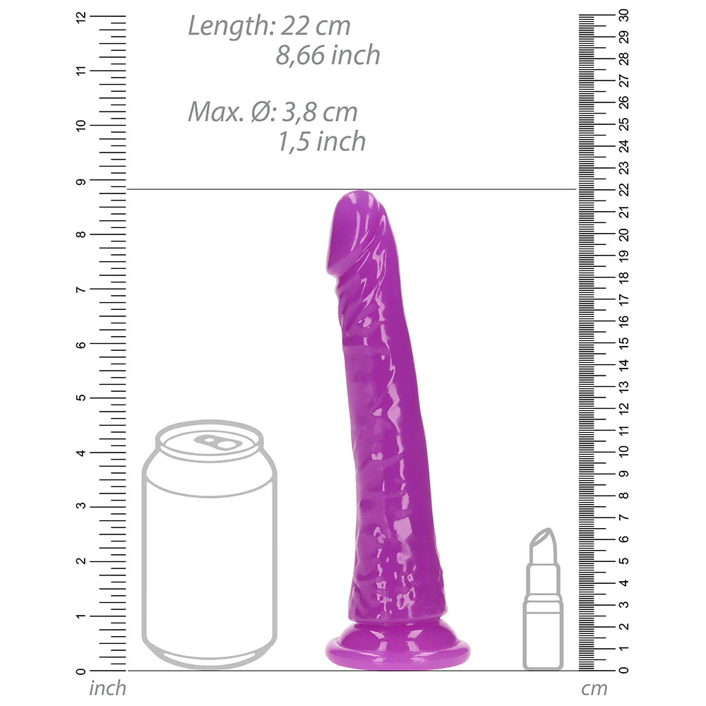 Realrock Glow In The Dark Slim 8 In. Dildo Neon Purple - Image 7