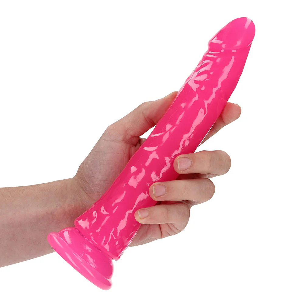 Realrock Glow In The Dark Slim 9 In. Dildo Neon Pink - Image 5