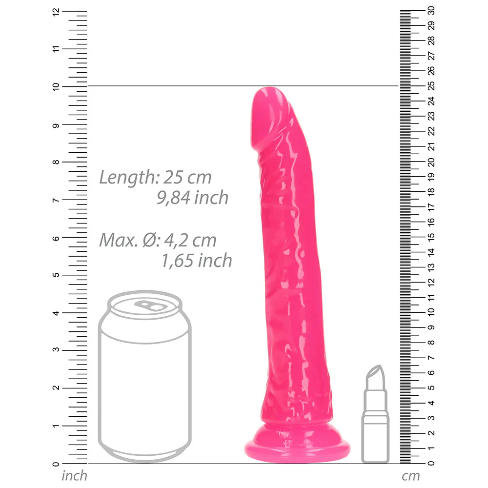 Realrock Glow In The Dark Slim 9 In. Dildo Neon Pink - Image 7