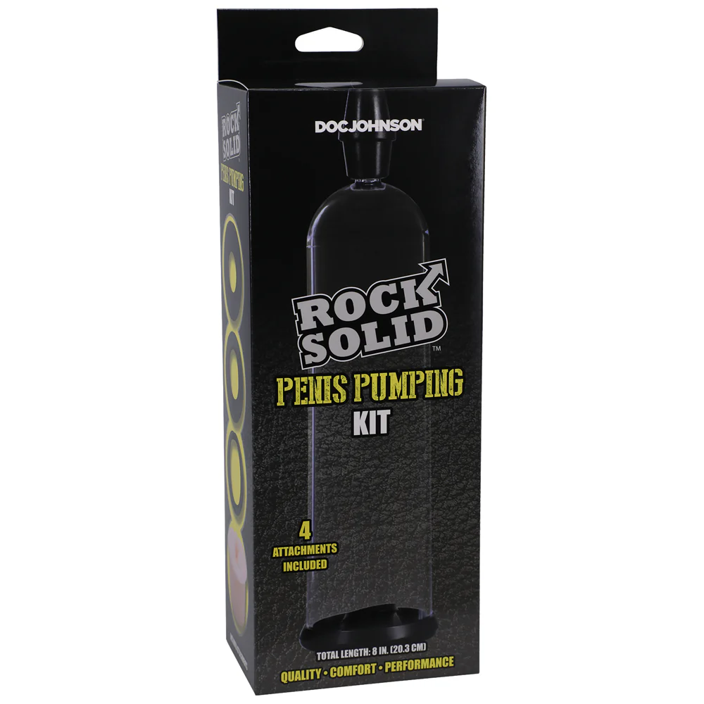 Rock Solid Penis Pumping Kit With 4 Attachments Black/clear - Image 3