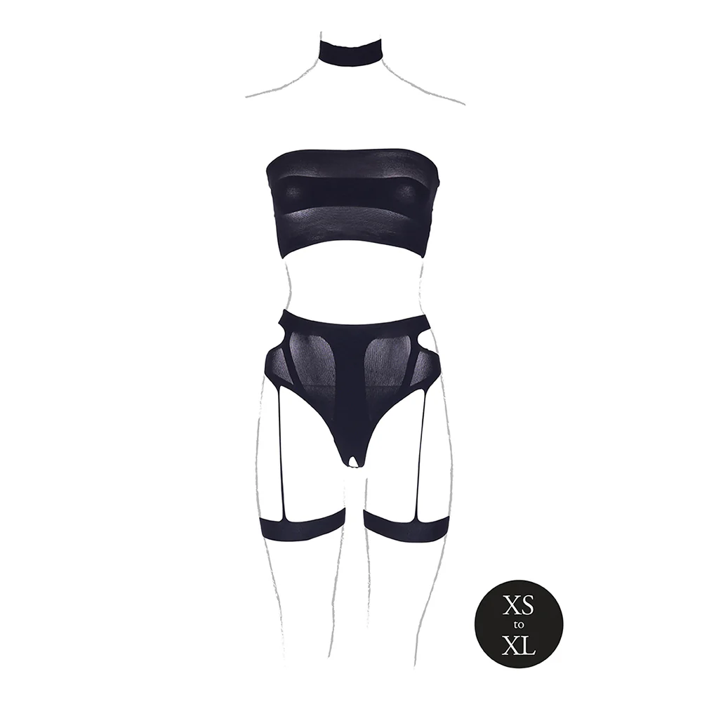 Shots Le Desir Shade Ananke Xii 3-piece With Choker, Bandeau Top & Panty With Garters Black O/s - Image 4