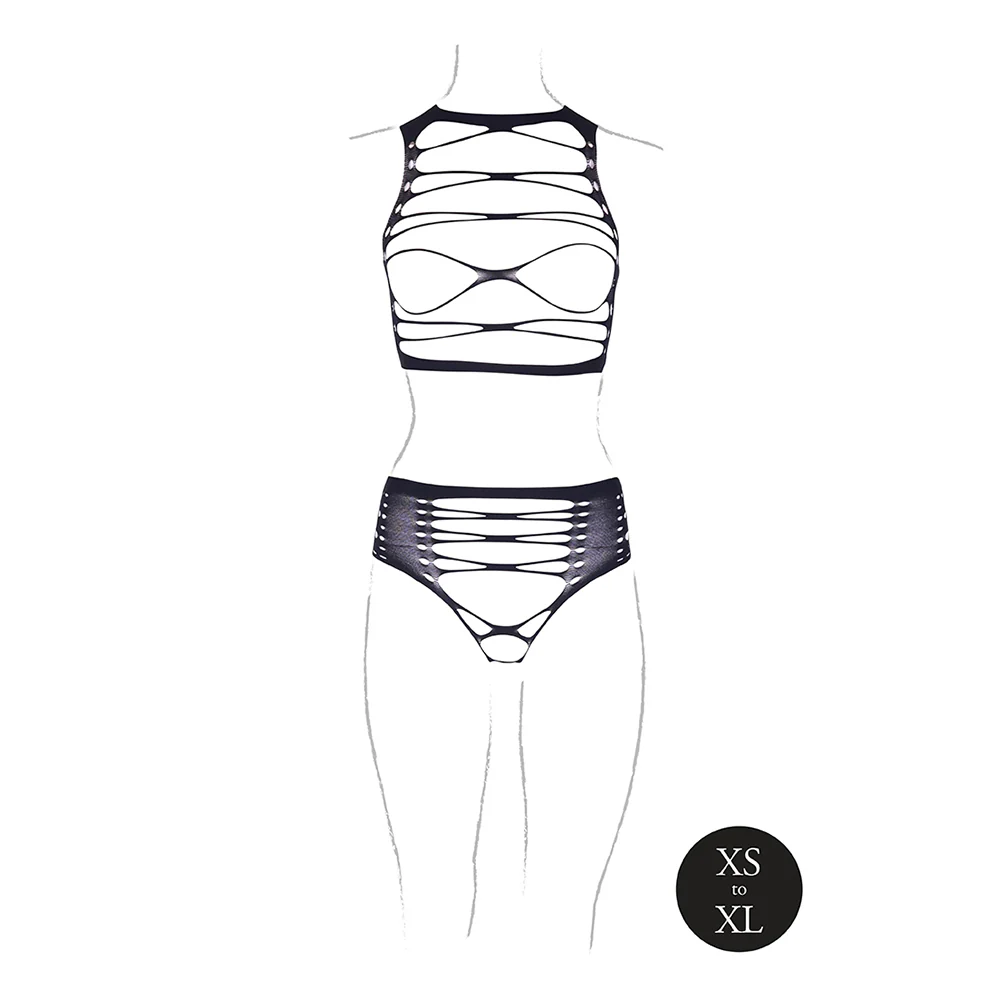 Shots Le Desir Shade Helike Xlv 2-piece With Open Cups, Crop Top & Panty Black O/s - Image 4