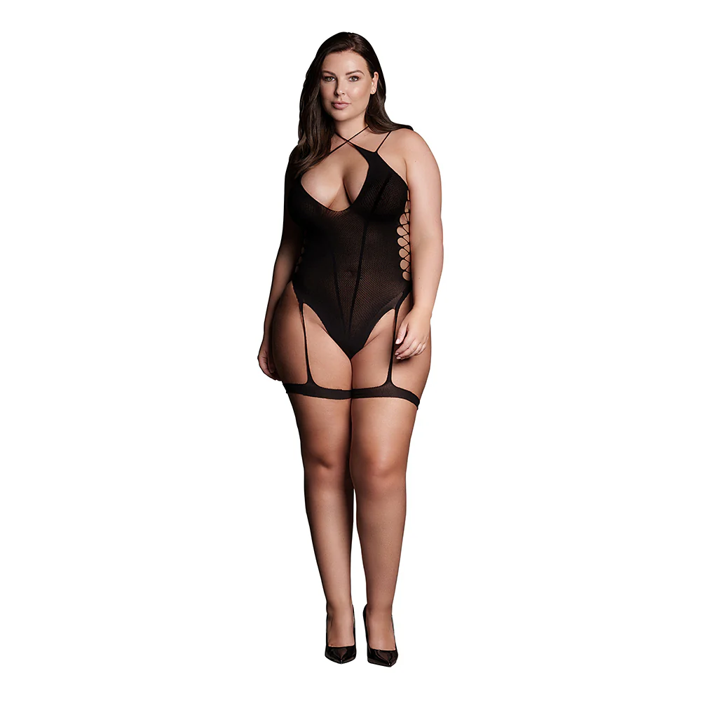 Shots Le Desir Shade Metis Xvi Bodysuit With Garters & Crossed Neckline Black Queen Size - Image 2