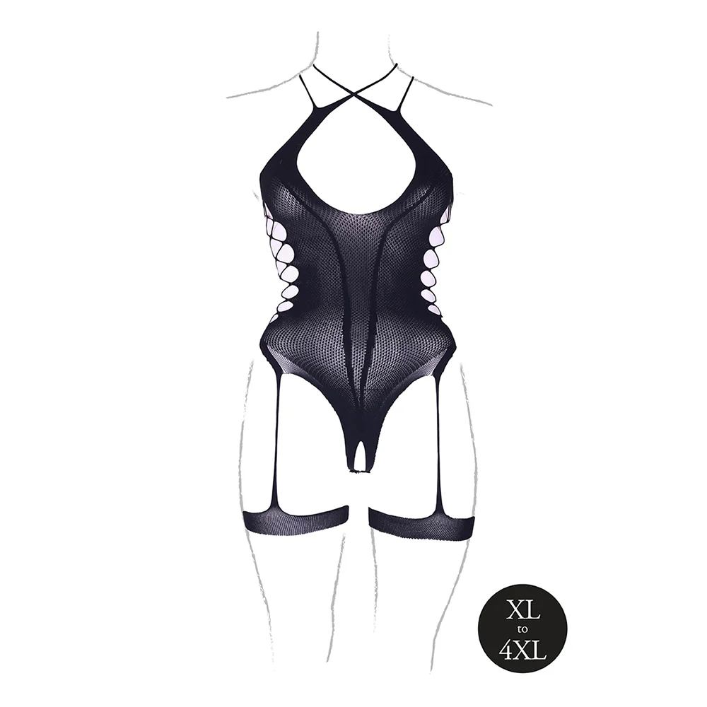Shots Le Desir Shade Metis Xvi Bodysuit With Garters & Crossed Neckline Black Queen Size - Image 4
