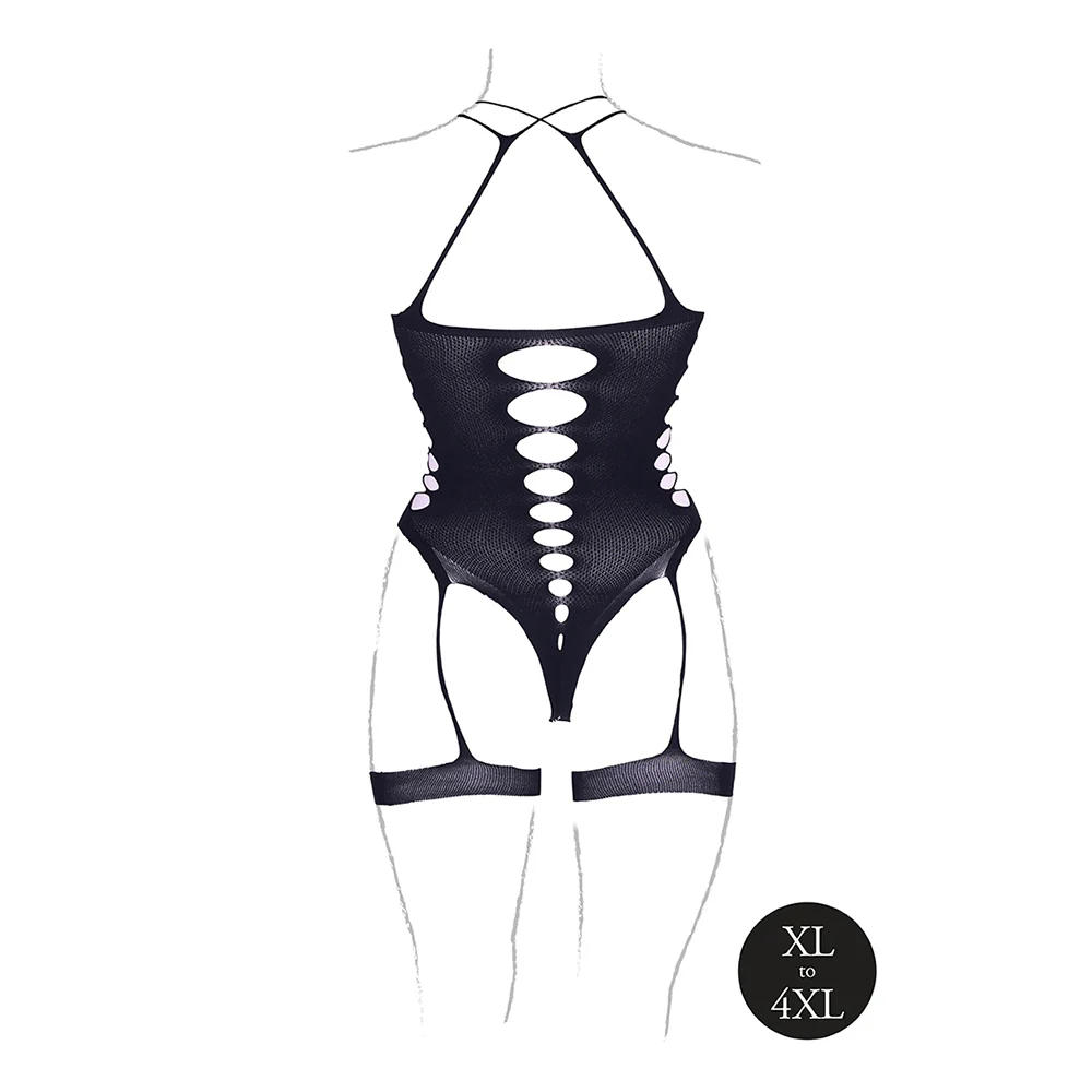 Shots Le Desir Shade Metis Xvi Bodysuit With Garters & Crossed Neckline Black Queen Size - Image 5
